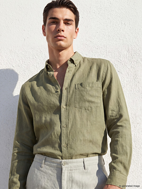 LCWAIKIKI Classic Regular Fit Keten Karışımlı Erkek Gömlek