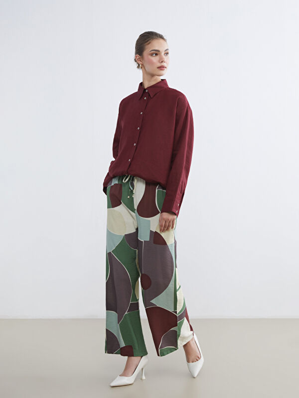 LCW Modest Elasticated Waist Patterned Wide Leg Women's Trousers