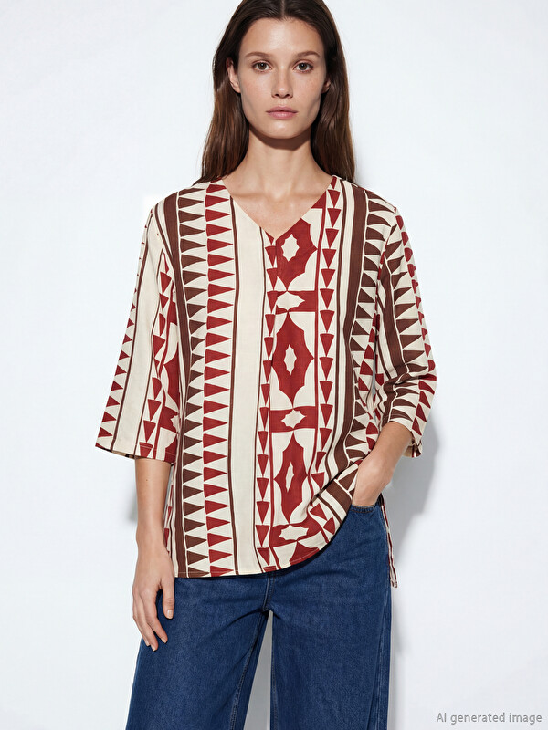 LCW Modest Bluza sa V izrezom, uzorkom, prevelika