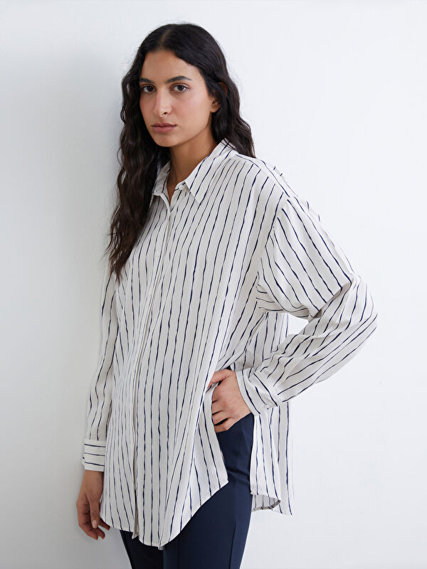 LCW Modest Striped Oversized Women's Shirt Tunic