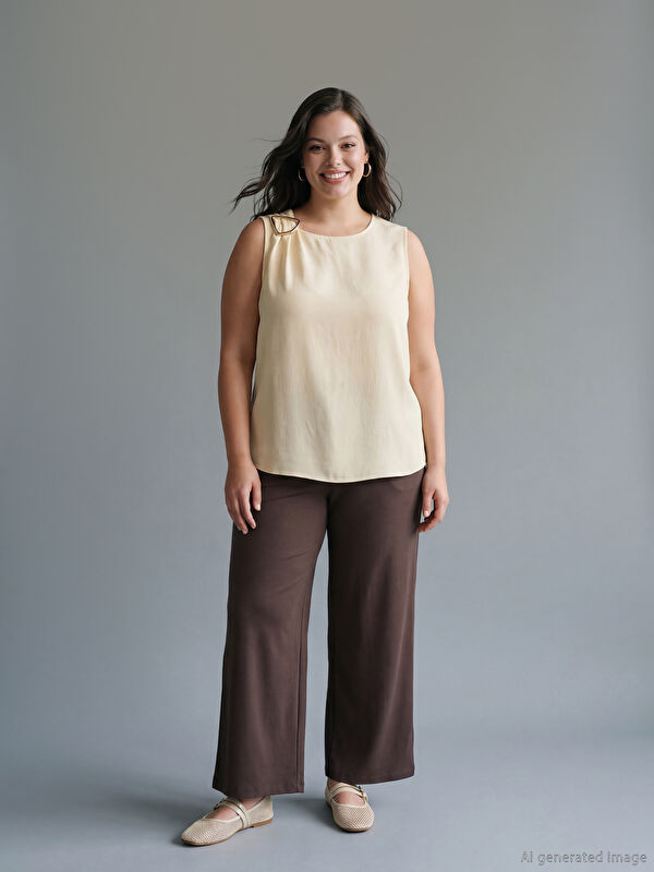 LCW Modest Pantalon Jambe Large Taille Élastiquée pour Femmes