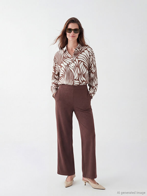 LCW Modest Elasticated Waist Patterned Women's Satin Trousers