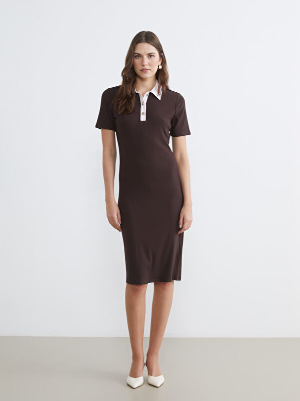 LCW Comfort Geripptes Kleid mit Kragen