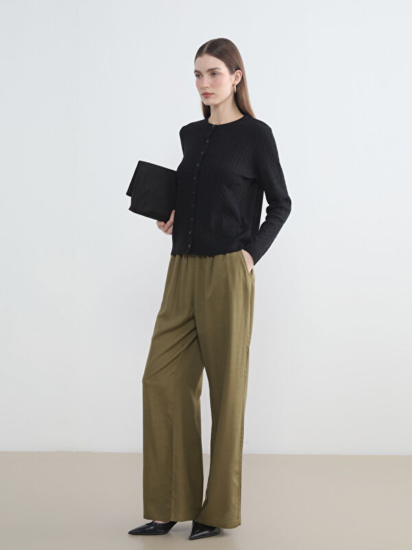 LCW Modest Pantalon Femme en Mélange de Lin à Taille Élastiquée