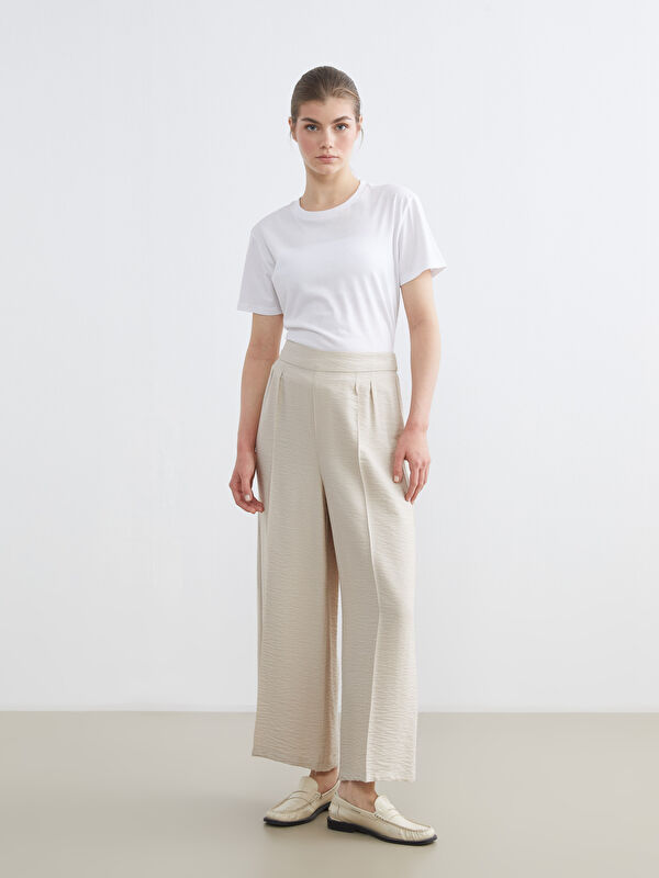 LCW Modest Pantalon Jambe Large Taille Élastiquée pour Femmes