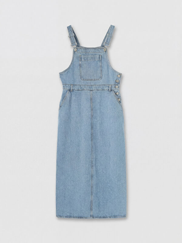 LCW Modest Square Neck Jean Dungaree Dress