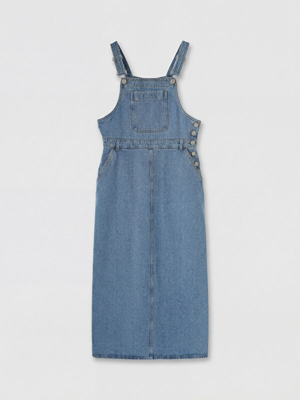 LCW Modest Square Neck Jean Dungaree Dress