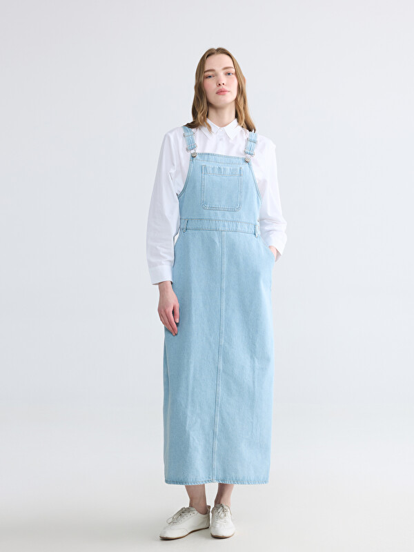 LCW Modest Rochie Salopetă din Blugi cu Guler Pătrat