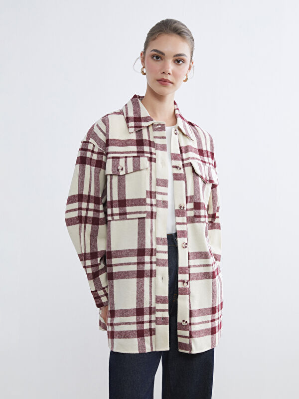 LCW Modest Клетчатая оверсайз женская шерстяная рубашка-куртка