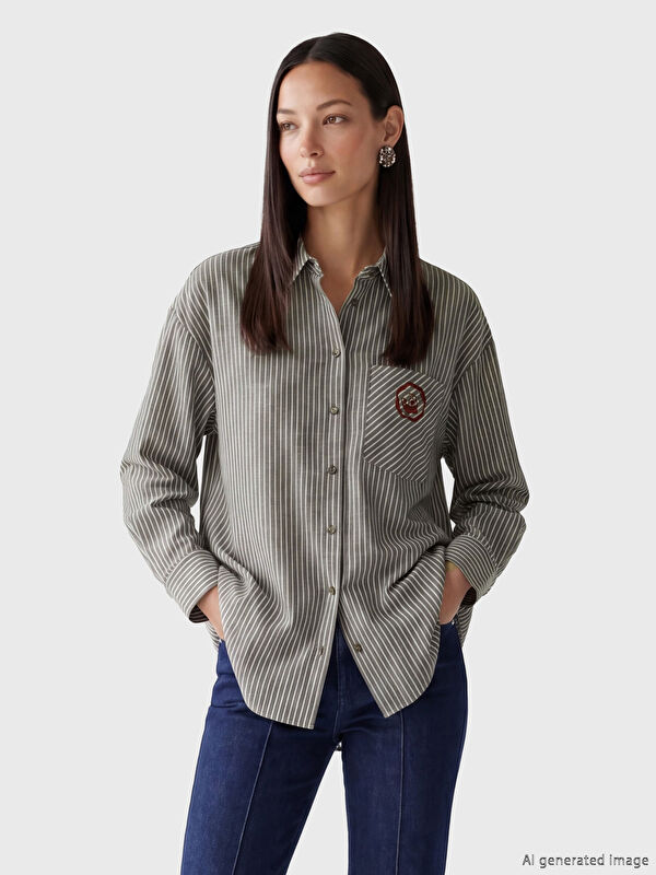 LCW Modest Gestreifte Oversize Damen Hemd-Tunika