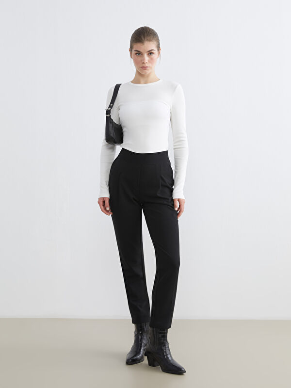 LCW Modest Pantalon plissé pour femme avec taille élastique