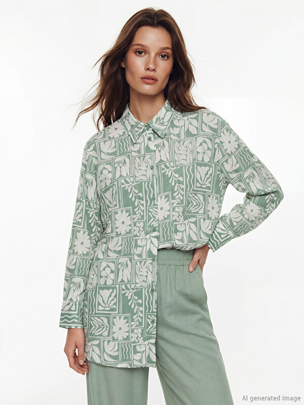 LCW Modest Patterned Oversize Women's Shirt Tunic