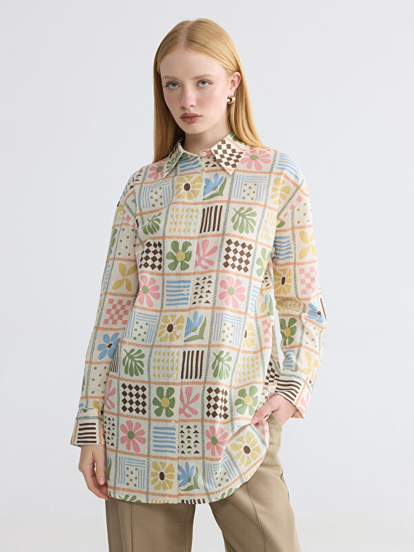 LCW Modest Gemusterte Oversize Damen Hemd-Tunika
