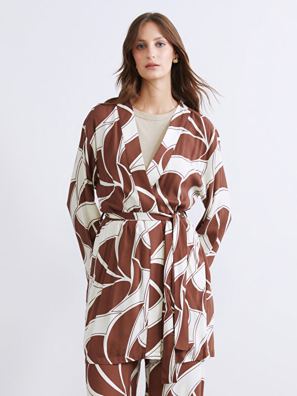 LCW Modest Shawl Collar Patterned Oversize Women's Kimono