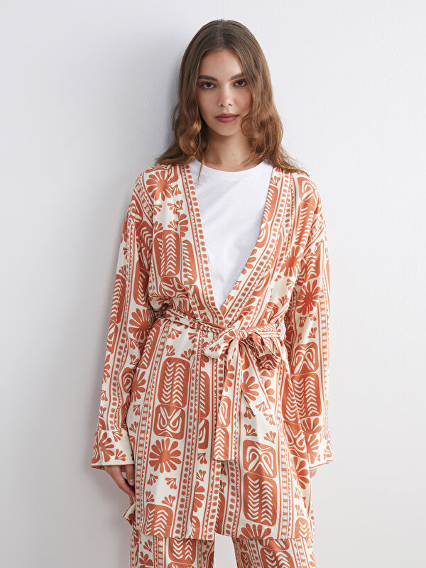 LCW Modest Shawl Collar Patterned Oversize Women's Kimono