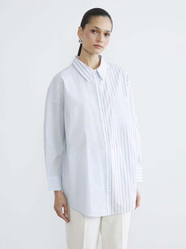 LCW Modest Striped Poplin Women's Shirt Tunic
