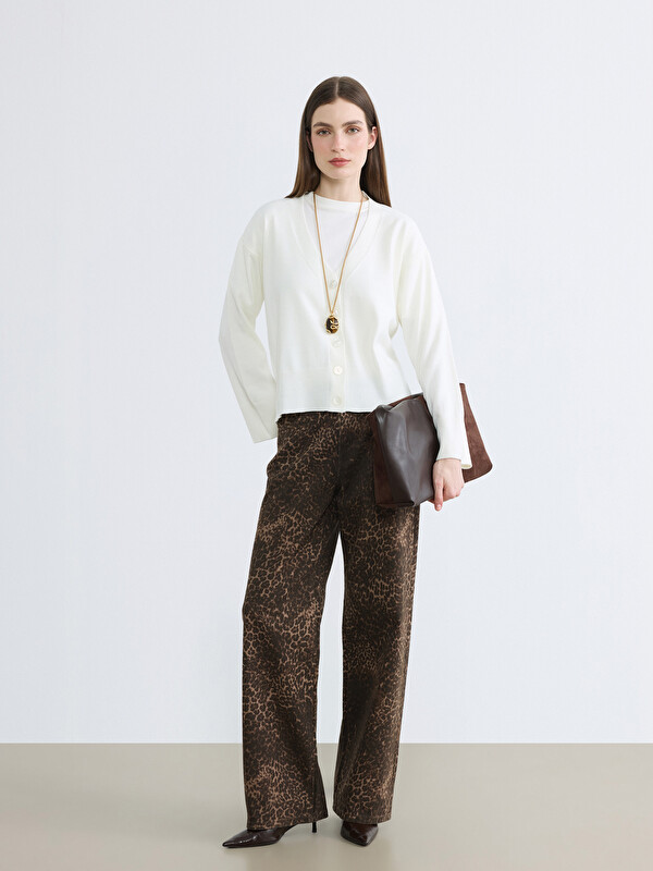 LCW Modest Wide Leg Leopard Patterned Women's Jeans