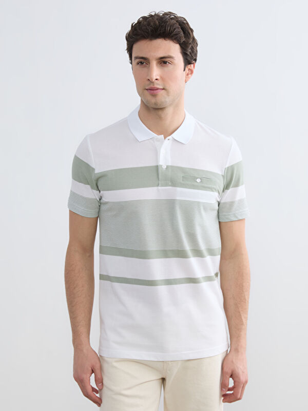 LCWAIKIKI Classic Polo Yaka Çizgili Erkek Pike Tişört