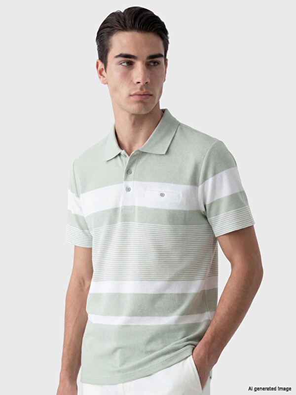 LCWAIKIKI Classic Polo Yaka Çizgili Erkek Pike Tişört