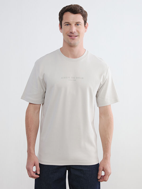 LCWAIKIKI Classic Oversize Fit Bisiklet Yaka Baskılı Erkek Tişört