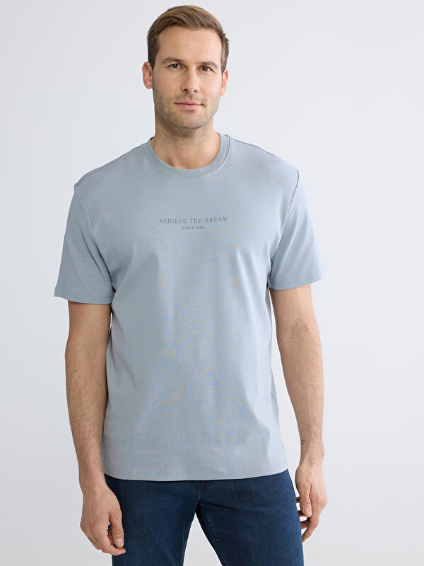LCWAIKIKI Classic Oversize Fit Bisiklet Yaka Baskılı Erkek Tişört