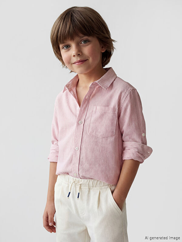 LCW Kids Çizgili Keten Karışımlı Erkek Çocuk Gömlek