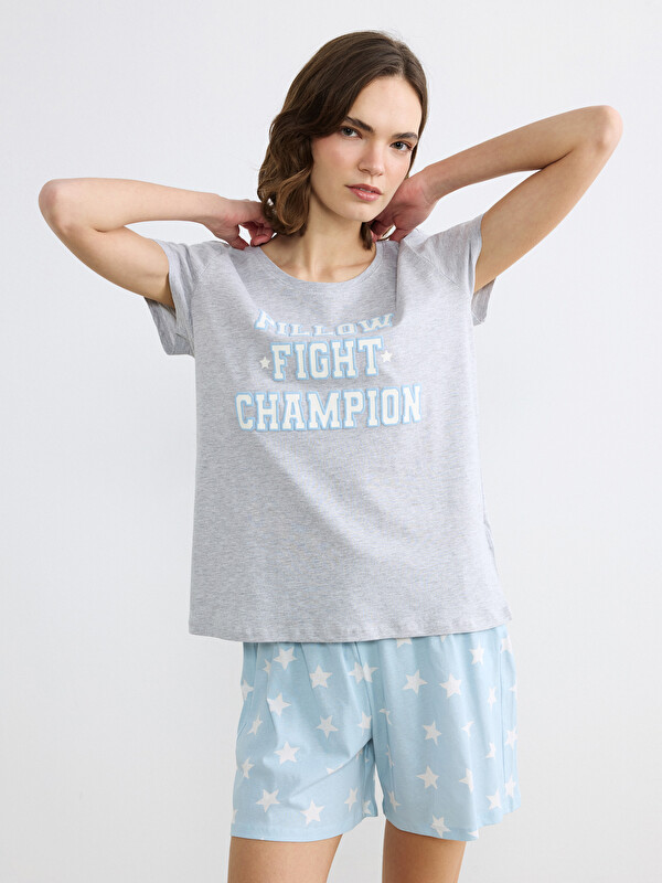 LCW DREAM Bisiklet Yaka Baskılı Kadın Pijama Üstü