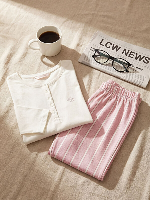 LCW DREAM Bisiklet Yaka Çizgili Kadın Pijama Takım