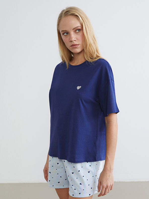 LCW DREAM Kalp Nakışlı Kadın Şortlu Pijama Takımı