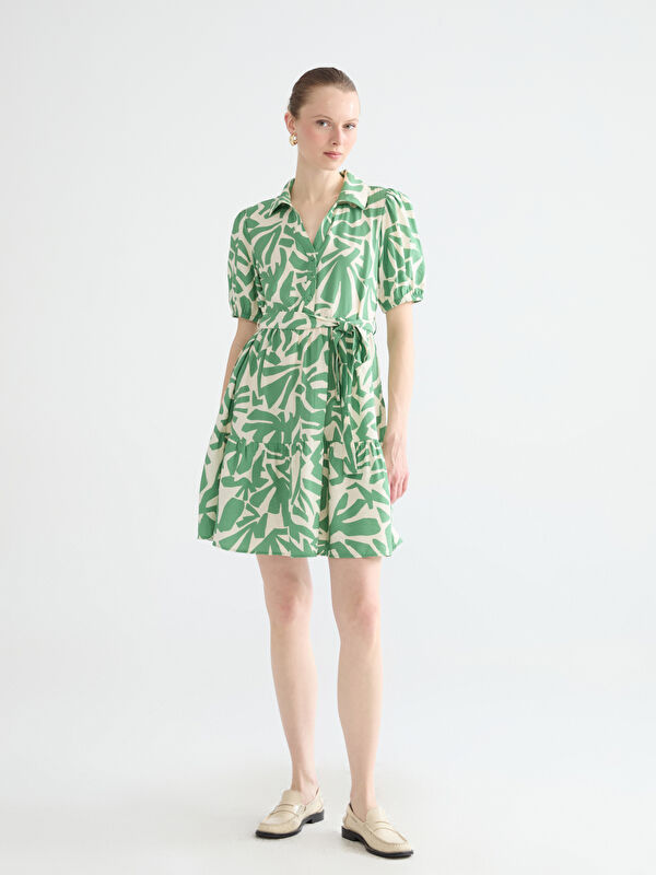 LCW Comfort Women's Collared Neck Fitted Waist Tiered Dress