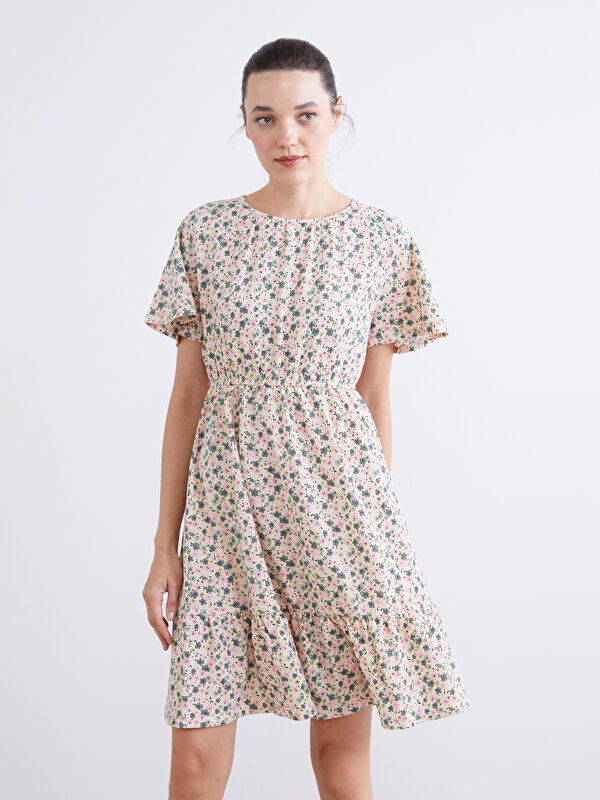 LCW Comfort Crew Neck Floral Mini Dress