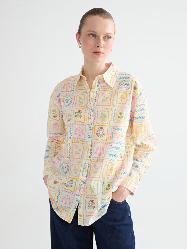 LCW Comfort Floral Oversize Poplin Women's Shirt