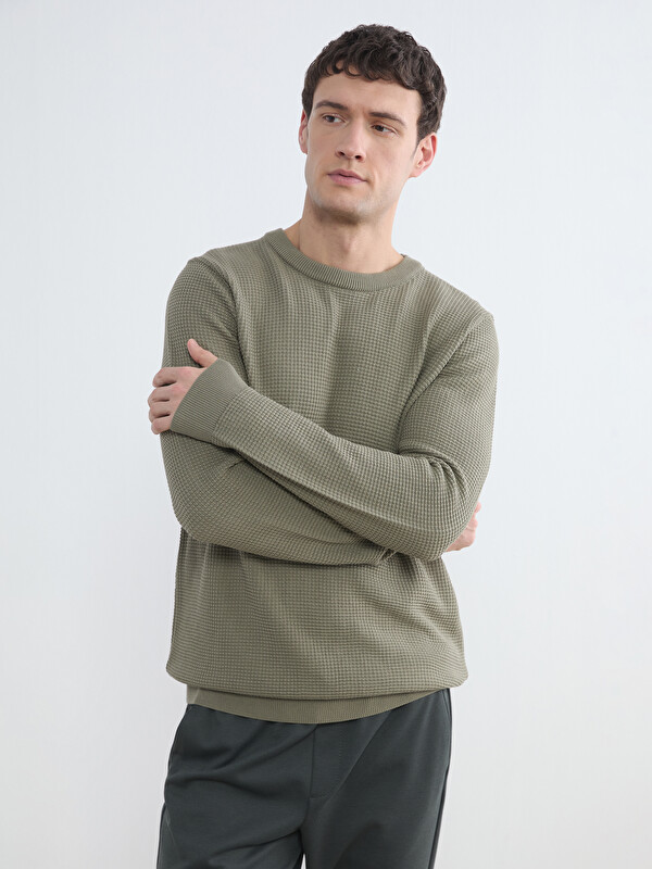 LCW Vision Regular Fit Petek Dokulu Erkek Triko Kazak
