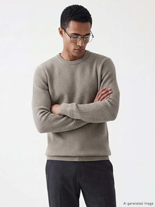 LCW Vision Honeycomb Textured Crew Neck Men's Tricot Sweater