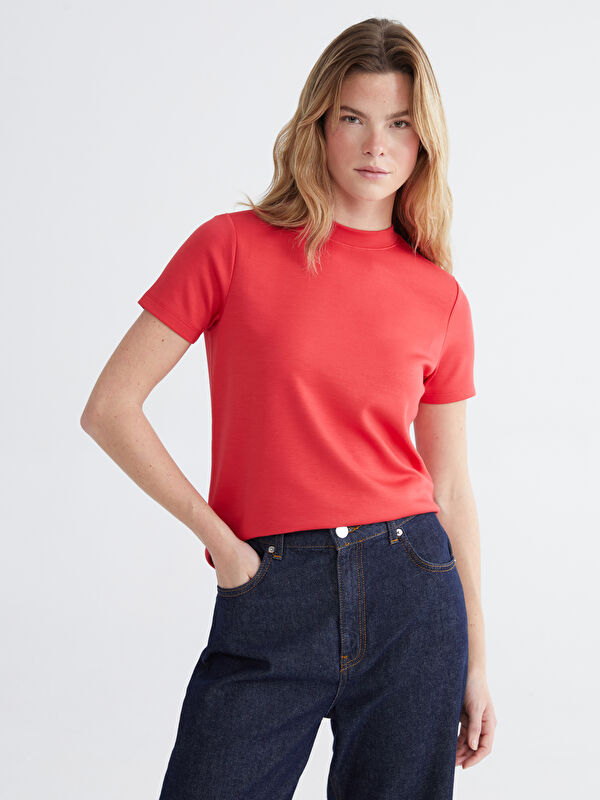 LCW Comfort Damen-T-Shirt mit Stehkragen und weichem Griff