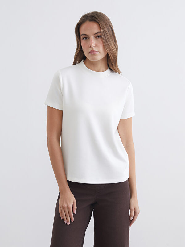 LCW Comfort Soft Touch Women's Tee with a Stand-Up Collar
