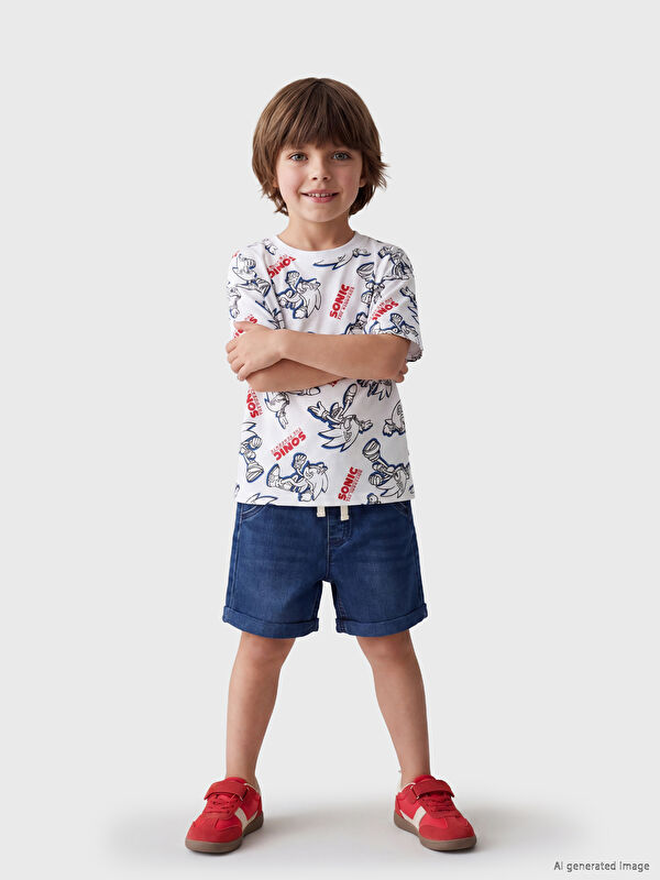 LCW Kids Bisiklet Yaka Sonic Baskılı Erkek Çocuk Tişört