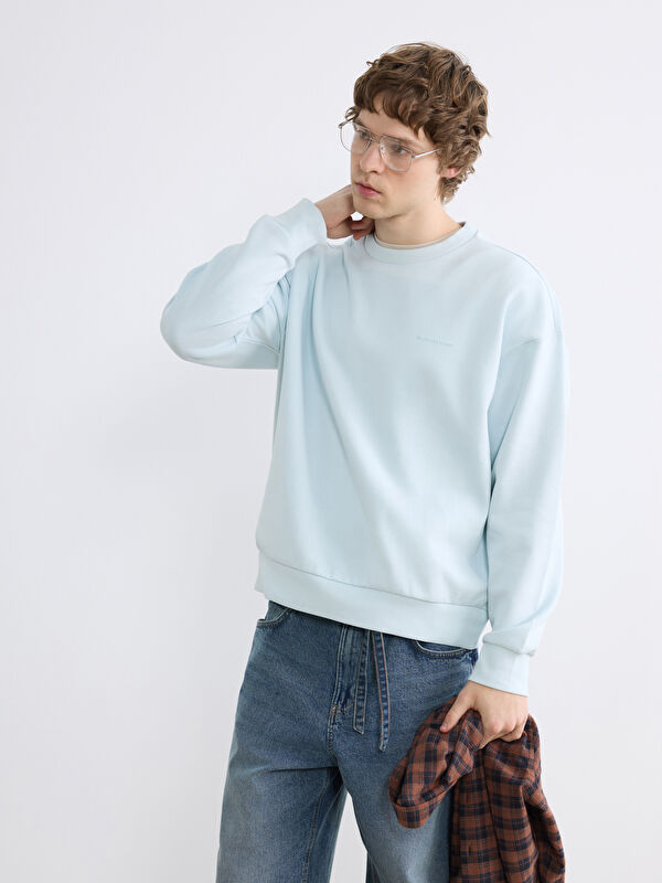 XSIDE Bisiklet Yaka Baskılı Erkek Kalın Sweatshirt