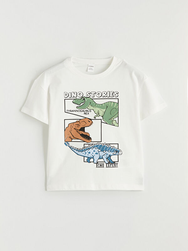 LCW Kids Bisiklet Yaka Dinozor Baskılı Erkek Çocuk Tişört