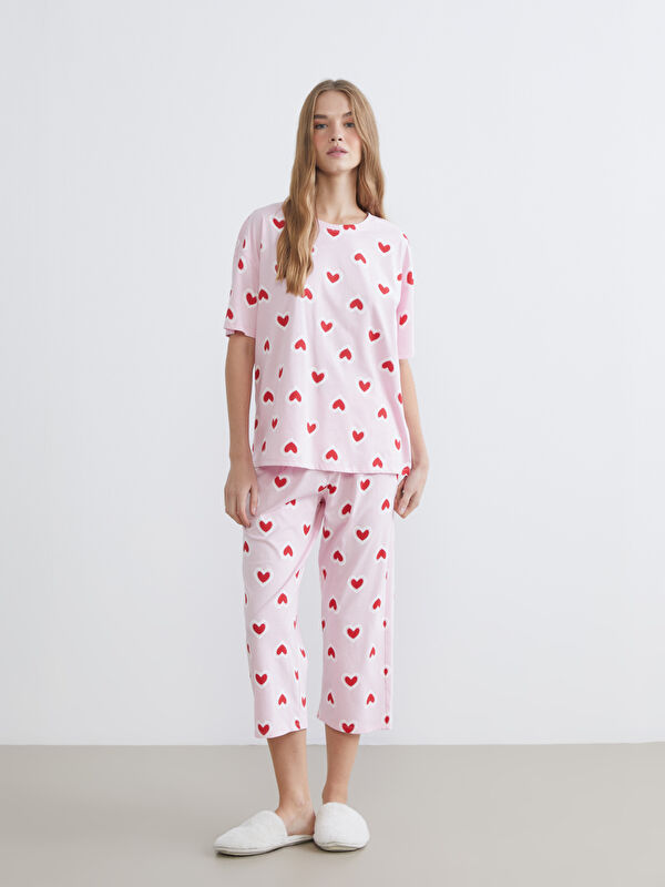 LCW Young Herzprint Capri-Pyjama-Set für Frauen