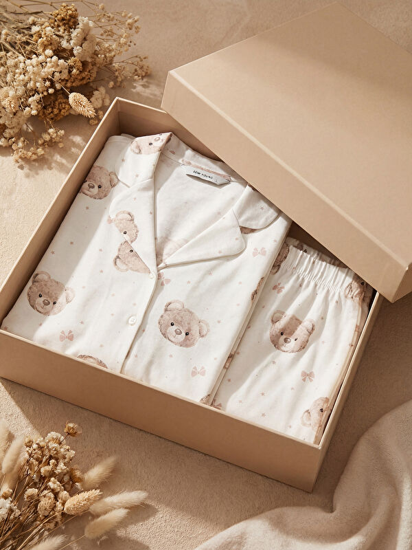 LCW Young Women's Short Pajama Set with Teddy Bear Print
