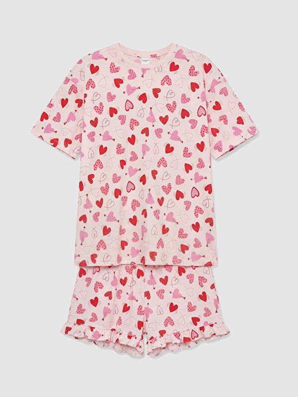 LCW Kids Crew Neck Printed Girls' Pyjamas Set