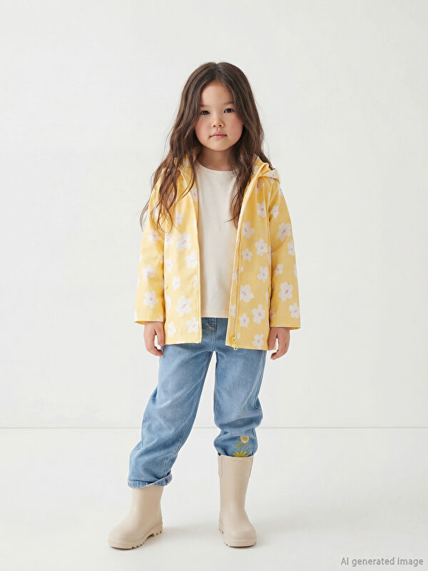 LCW Kids Çiçekli Kız Çocuk Yağmurluk