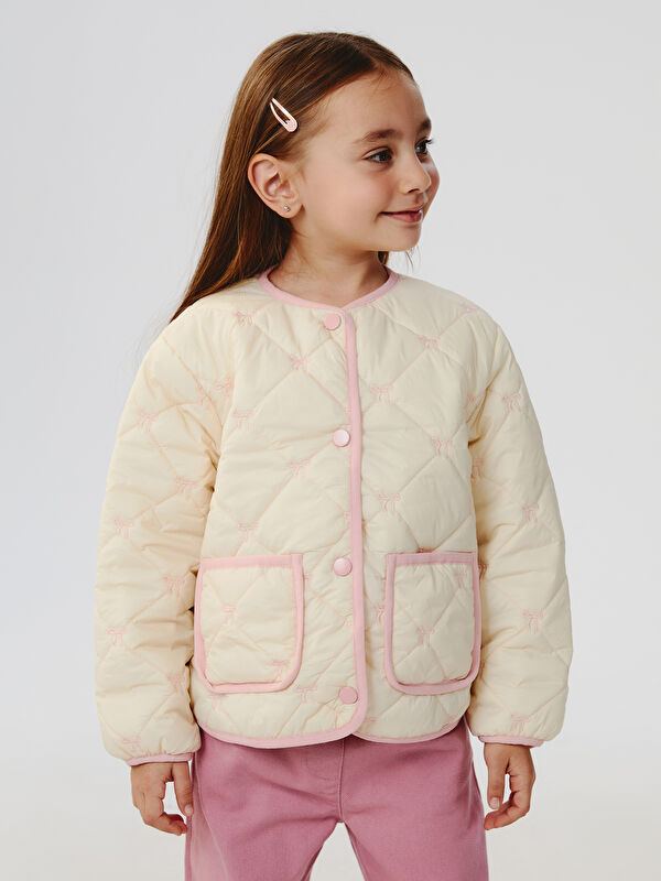 LCW Kids Fiyonk Nakışlı Kız Çocuk Ceket