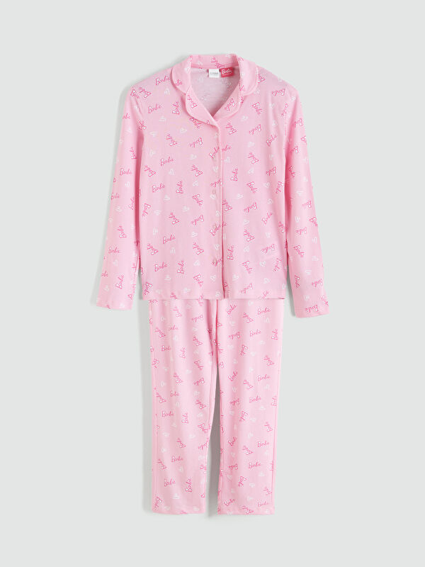 LCW Kids Shirt Collar Barbie Printed Girls' Pyjama Set