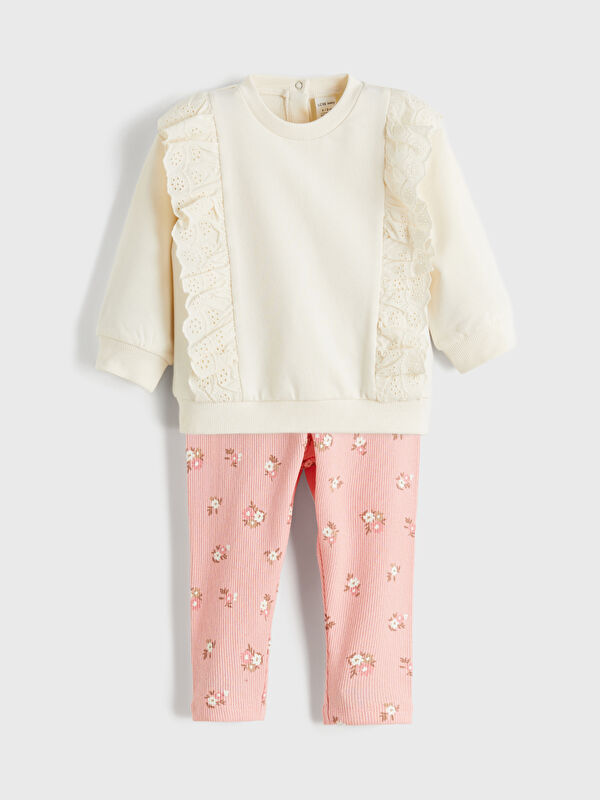 LCW baby Floral Print Baby Girls' Sweatshirt and Leggings