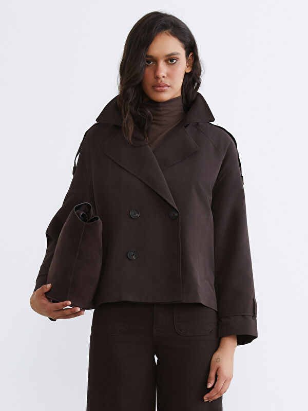 LCW Vision Kruvaze Yaka Oversize Kadın Trençkot	