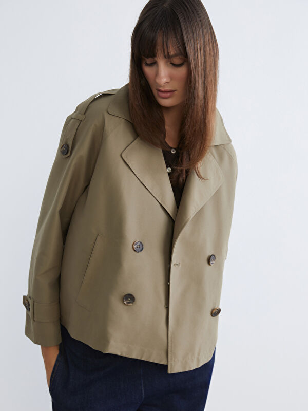 LCW Vision Kruvaze Yaka Oversize Kadın Trençkot	