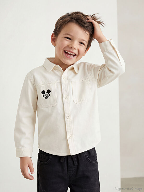 LCW Kids Mickey Mouse Nakışlı Erkek Çocuk Gömlek