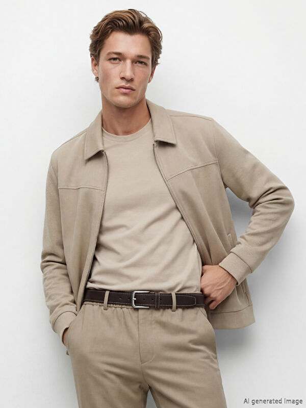 LCW ACCESSORIES Leather Look Decorative Stitched Men's Belt